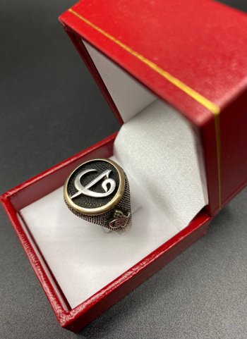 ANELLO CON SIGILLO IN ARGENTO STERLING E PLACCA D'ARGENTO