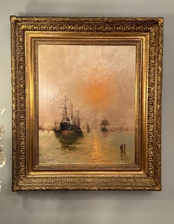 Dancourt, Paire D'Huiles Sur Toile Marine Scene De Port Signées Epoque Fin XIXème