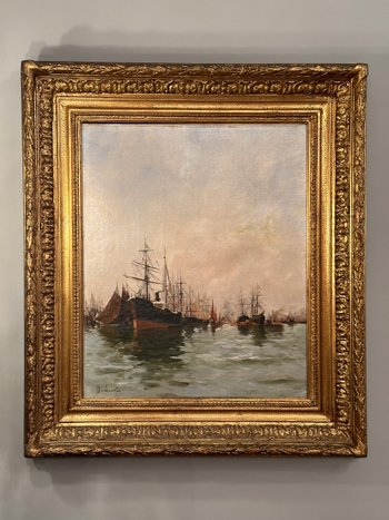 Dancourt, Paire D'Huiles Sur Toile Marine Scene De Port Signées Epoque Fin XIXème