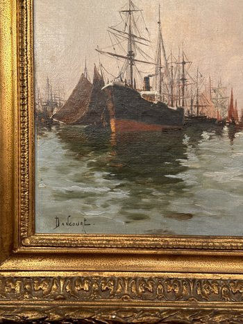 Dancourt, Paire D'Huiles Sur Toile Marine Scene De Port Signées Epoque Fin XIXème