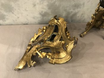 Paire De Chenets En Bronze Doré Et Bronze Patiné D’époque 19ème
