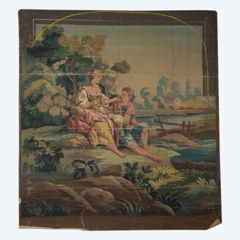 Cartone di arazzo aubusson scena galante stile macellaio