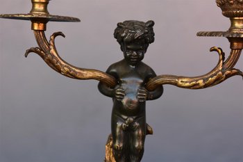 Bougeoir Louis XVI En Bronze Doré Et Patine