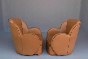 Paar Paquebot-Ledersessel im Art-Deco-Stil