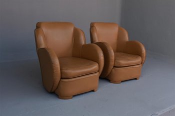 Paar Paquebot-Ledersessel im Art-Deco-Stil