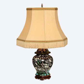 Grande lampe à poser en céramique décor japonisant 