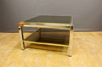 Table d'appoint carréen chrome et laiton  par Willy Rizzo vers 1970