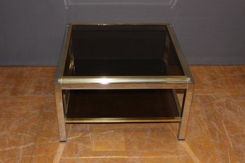 Table d'appoint carréen chrome et laiton  par Willy Rizzo vers 1970