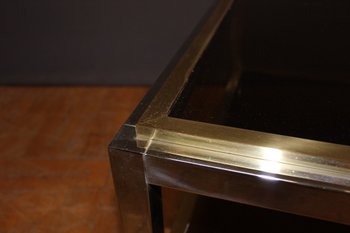 Table d'appoint carréen chrome et laiton  par Willy Rizzo vers 1970