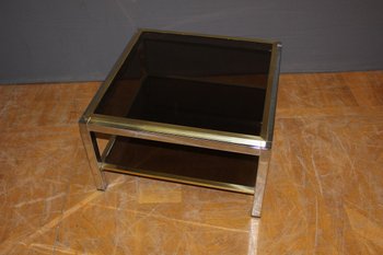 Table d'appoint carréen chrome et laiton  par Willy Rizzo vers 1970