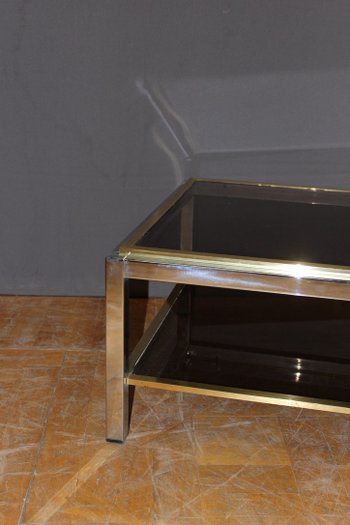 Table d'appoint carréen chrome et laiton  par Willy Rizzo vers 1970