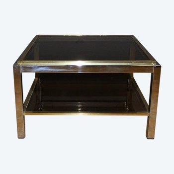 Table d'appoint carréen chrome et laiton  par Willy Rizzo vers 1970