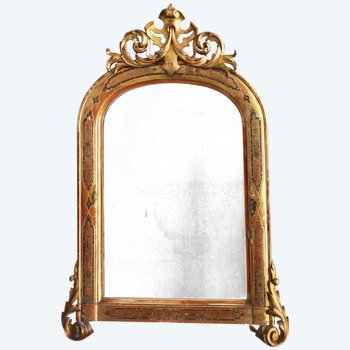 Miroir Napoléon III en Bois Et Stuc Doré Et Polychromie