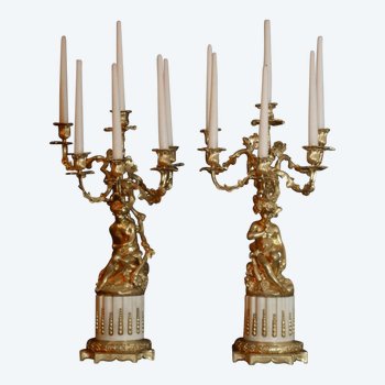 Pair Of Large Candelabras Showing Daphnis And Chloe Nineteenth"