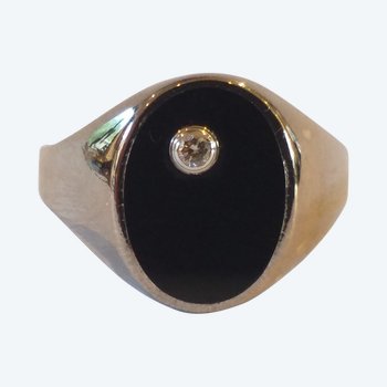 Anello con sigillo in onice e diamanti