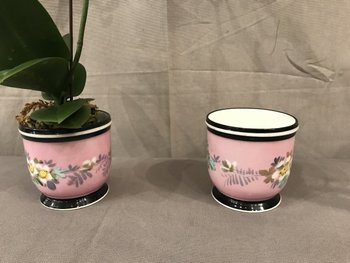 Paire De Mini  Cache-Pots En Porcelaine D’époque 19ème