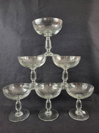 6 champagne glasses in 19th century glass
