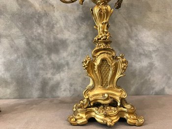 Pair Of Louis XV Napoleon III gilt bronze candelabra
