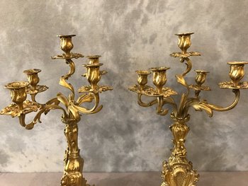 Pair Of Louis XV Napoleon III gilt bronze candelabra