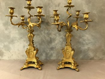 Pair Of Louis XV Napoleon III gilt bronze candelabra