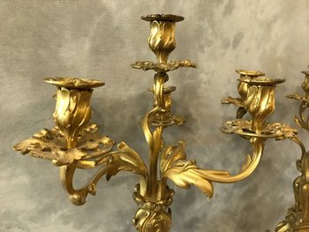 Pair Of Louis XV Napoleon III gilt bronze candelabra