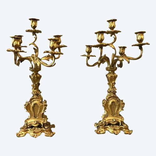 Pair Of Louis XV Napoleon III gilt bronze candelabra