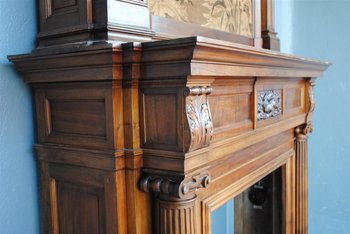Spectacular Renaissance Style Walnut Fireplace, Late 19th Century