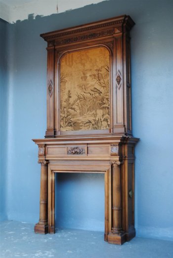 Spectacular Renaissance Style Walnut Fireplace, Late 19th Century