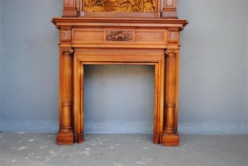 Spectacular Renaissance Style Walnut Fireplace, Late 19th Century