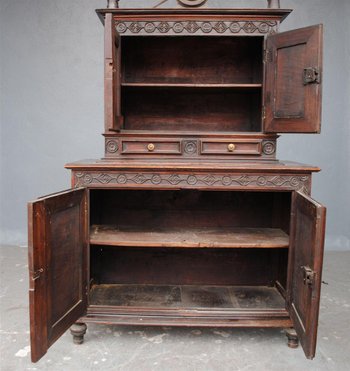 Credenza Due Corpo Stretto In Noce Diciottesima Volta