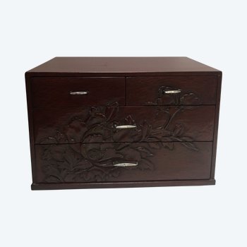 Small JAPANESE chest of drawers in carved lacquered wood