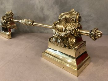 Fireplace bar, fireplace bar in bronze and brass, 19th Restoration period
