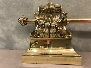 Fireplace bar, fireplace bar in bronze and brass, 19th Restoration period