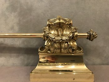 Fireplace bar, fireplace bar in bronze and brass, 19th Restoration period