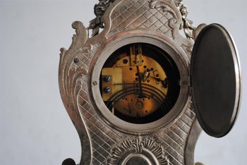 Pendule Garniture Rocaille En Bronze Argenté Style Louis XV