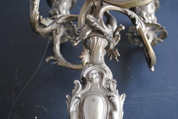 Pendule Garniture Rocaille En Bronze Argenté Style Louis XV