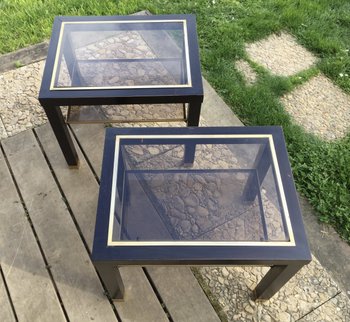 Paire de bouts de canapé bois noirci et laiton circa 70