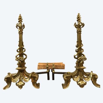 Pair Of Bronze Art Nouveau Andirons in the taste of GUIMARD