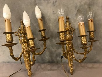 Pair of Louis XVI Napoleon III Wall Lights In Gilt Bronze
