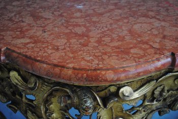 Console  Louis XV En  Bois Doré Dessus Marbre