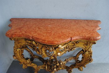 Console  Louis XV En  Bois Doré Dessus Marbre