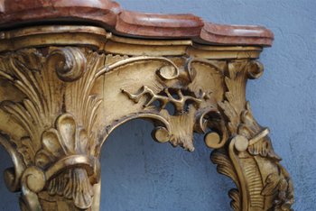 Console  Louis XV En  Bois Doré Dessus Marbre