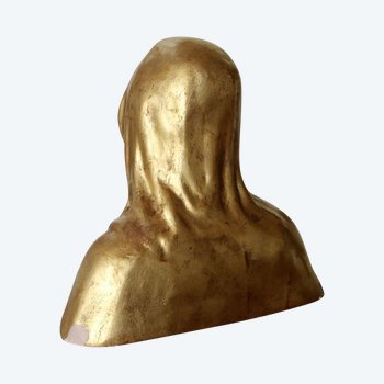 Buste De Vierge En Platre Doré Et Cire