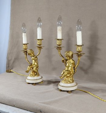 Pair of Candlesticks in Gilt Bronze, Louis XVI style - 19th century
