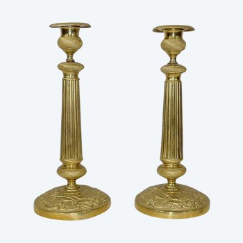 Pair of Brass Candlesticks, Empire Style - Early 20th Century