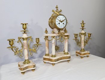 Marble and Bronze Fireplace Set, Louis XVI – 19th Style