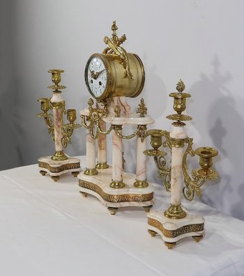 Marble and Bronze Fireplace Set, Louis XVI – 19th Style