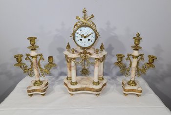 Marble and Bronze Fireplace Set, Louis XVI – 19th Style