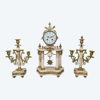 Marble and Bronze Fireplace Set, Louis XVI – 19th Style