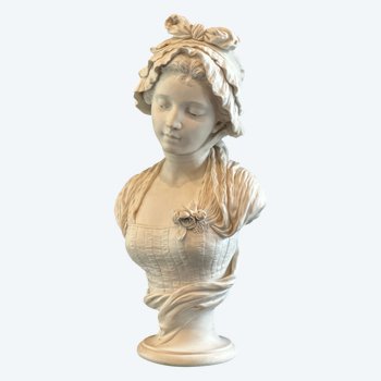 Hippolyte Moreau, Sculpture Bust Of Young Woman In Biscuit Late 19th Century